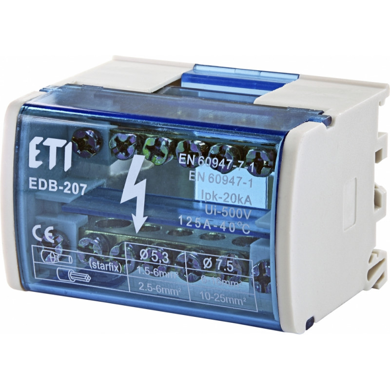 Блок розподільчий EDB-207 2p, L+PE/N, 125A (7 виходів)