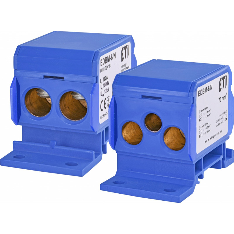 Блок розподільчий EDBM-6/N (192А, 1500V AC/DC, OUT: 1x4-70; 2x4-50; 1x4-25)