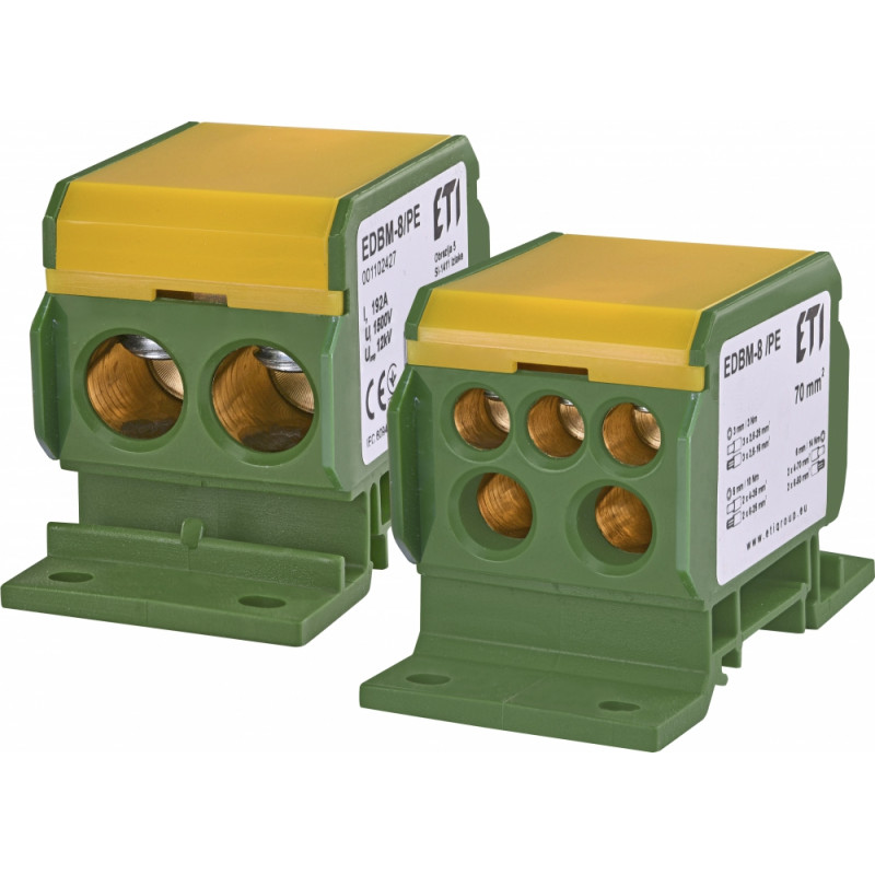 Блок розподільчий EDBM-8/PE (192А, 1500V AC/DC, OUT: 1x4-70; 2x4-35; 3x2,5-25)