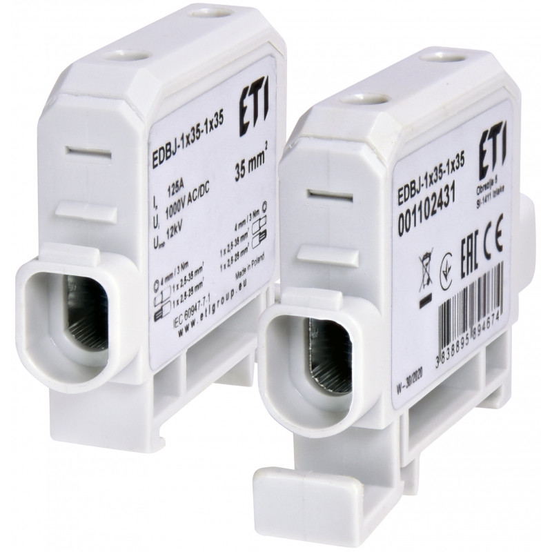 Ввідна силова клема EDBJ-1x35-1x35 (125A, 1000V AC/1500V DC, IN: 1x35, OUT: 1x35, сіра)