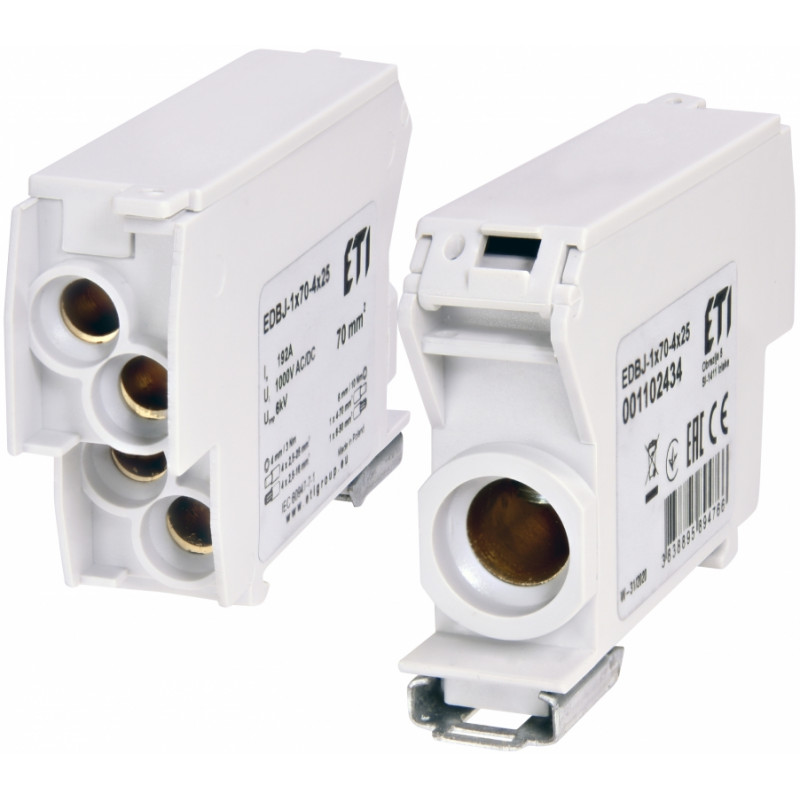 Блок розподільчий EDBJ-1x70-4x25 (192A, 1000V AC/1500V DC, IN: 1x70, OUT: 4x25, сірий)