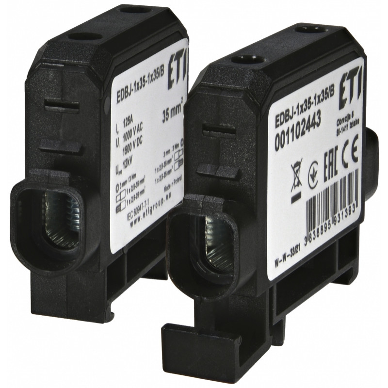 Ввідна силова клема EDBJ-1x35-1x35/B (125A, 1000V AC/1500V DC, IN: 1x35, OUT: 1x35, чорна)