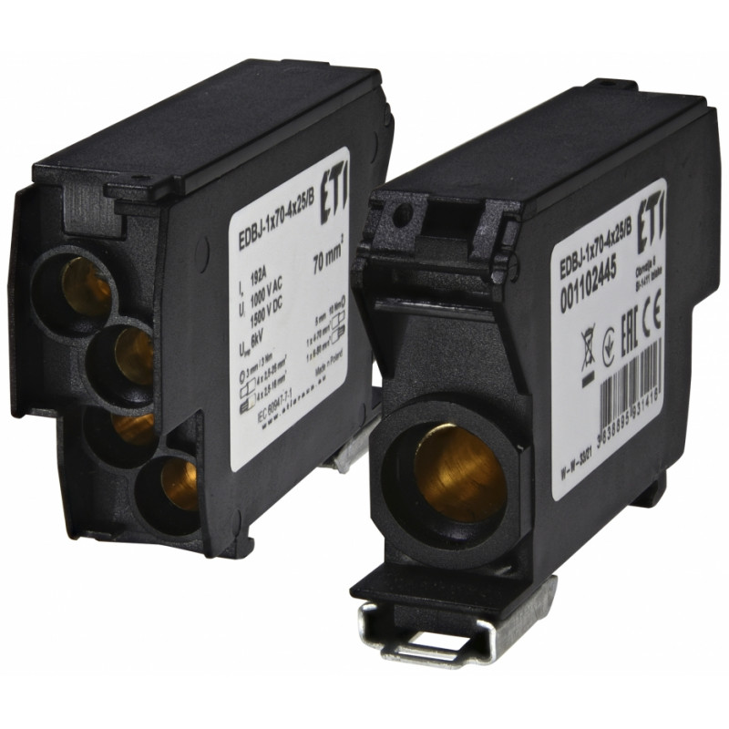 Блок розподільчий EDBJ-1x70-4x25/B (192A, 1000V AC/1500V DC, IN: 1x70, OUT: 4x25, чорний)
