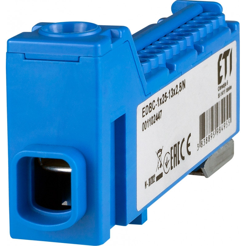 Блок розподільчий EDBC-1x25-13x2,5/N (63A, 1000V AC/1500V DC, IN: 1x25, OUT: 13x2,5; синій)