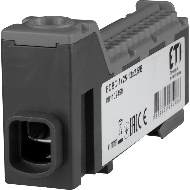 Блок розподільчий EDBC-1x25-13x2,5/B (63A, 1000V AC/1500V DC, IN: 1x25, OUT: 13x2,5; чорний)
