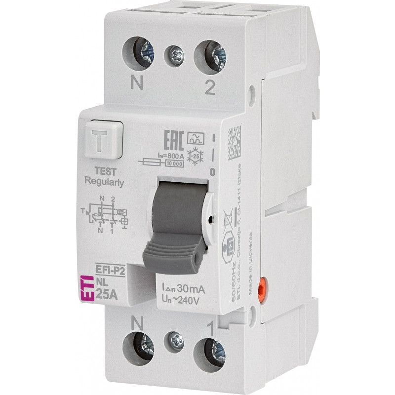 Реле диференційне (ПЗВ) 2р EFI-P2 25/0,03 NL тип A (10kA) (полюс N зліва)
