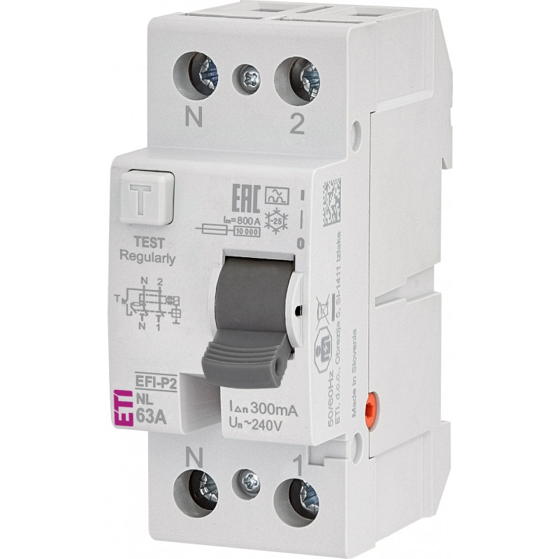 Реле диференційне (ПЗВ) 2р EFI-P2 63/0,3 NL тип A (10kA) (полюс N зліва)