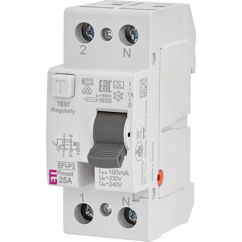 Реле диференційне (ПЗВ) 2р EFI-P2R 25/0,1 тип A (10kA) (RESET)