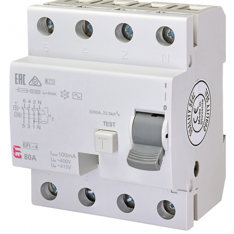 Реле диференційне (ПЗВ) EFI-4 80/0,1 тип AC (10kA)