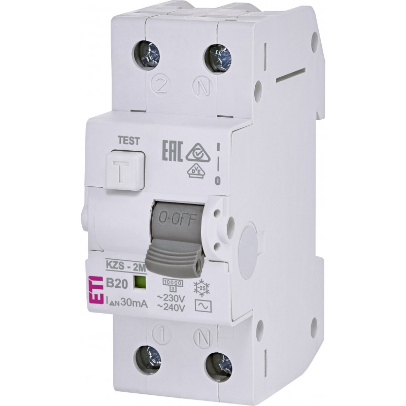 Диф. автоматичний вимикач KZS-2M B 20/0,03 тип AC (10kA)