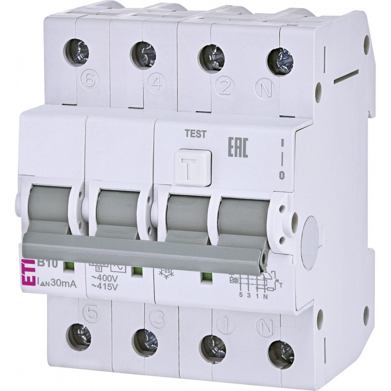 Диф. автоматичний вимикач KZS-4M 3p+N B 10/0,03 тип AC (6kA)