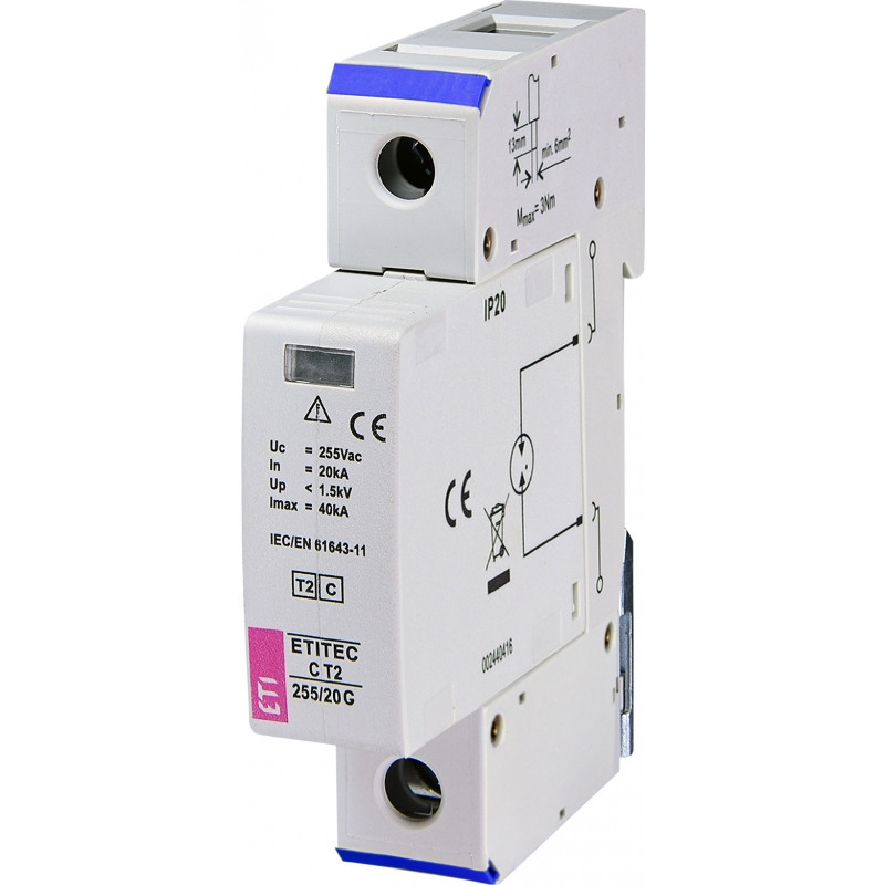Обмежувач перенапруги ETITEC C T2 255/20 G, 1p