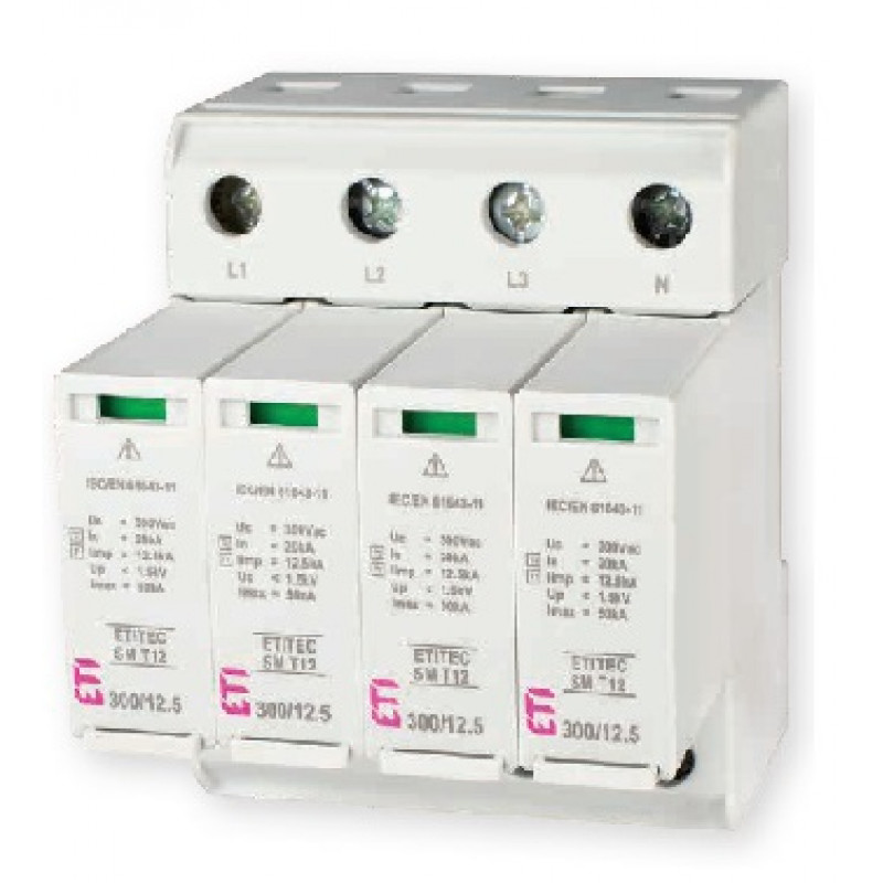 Обмежувач перенапруги ETITEC SM T12 300/12,5 (3+1, 4p, TT)