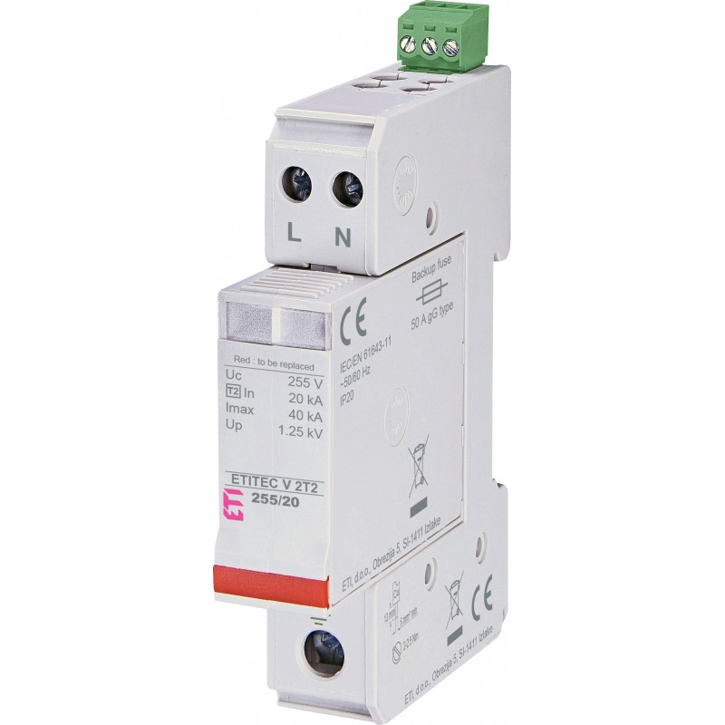 Обмежувач перенапруги ETITEC V 2T2 255/20 (2+0) RC