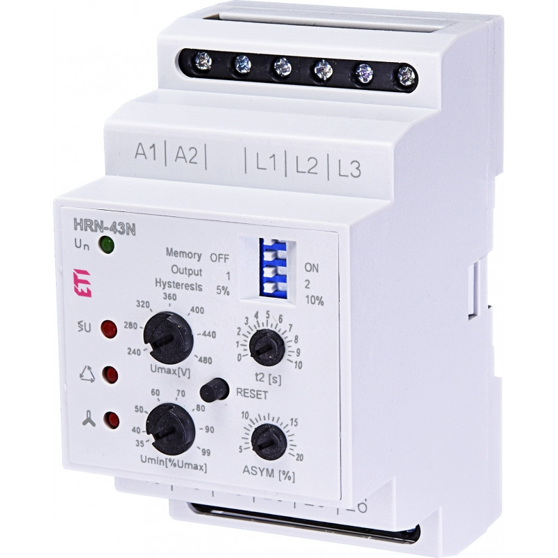 Реле контролю напруги HRN-43N 400V AC (3F, 2x16A_AC1) з нейтраллю