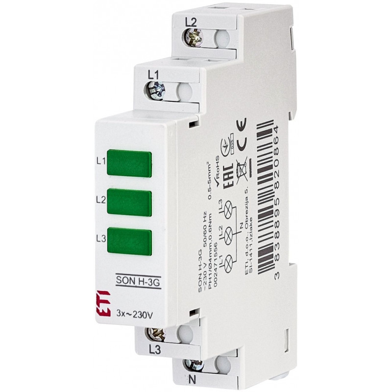Трифазний індикатор наявності напруги SON H-3G (3x зелений LED)
