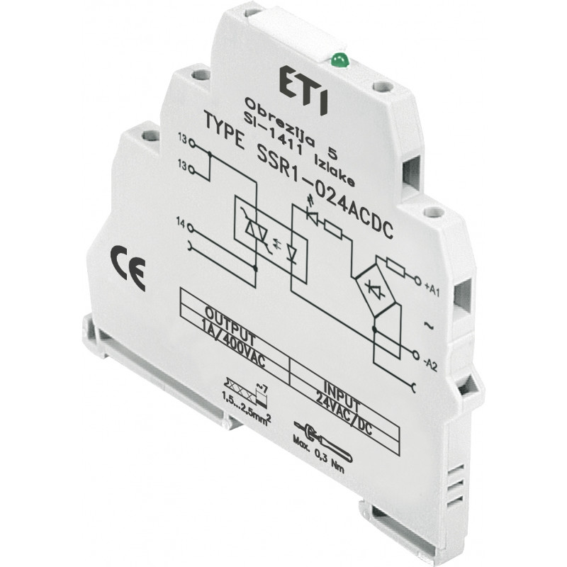 Реле інерфейсне SSR1-024 ACDC (тиристорне, 1NO, 1.2A AC1, 400V AC)