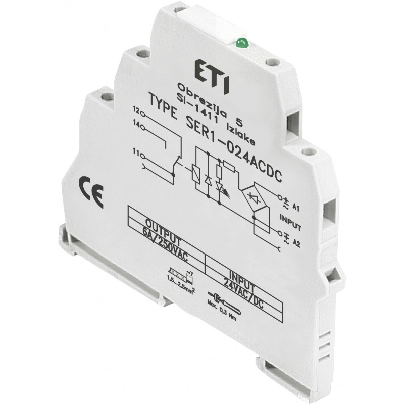 Реле інтерфейсне SER1-024 ACDC (електромеханічне, 1CO, 6A AC1, 250V AC)