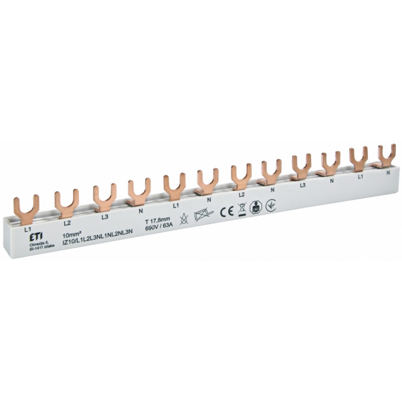 Шина живлення IZ 10/L1L2L3N-L1NL2NL3N (10мм2, 3P+N, 0.21м, Fork, 12mod.)