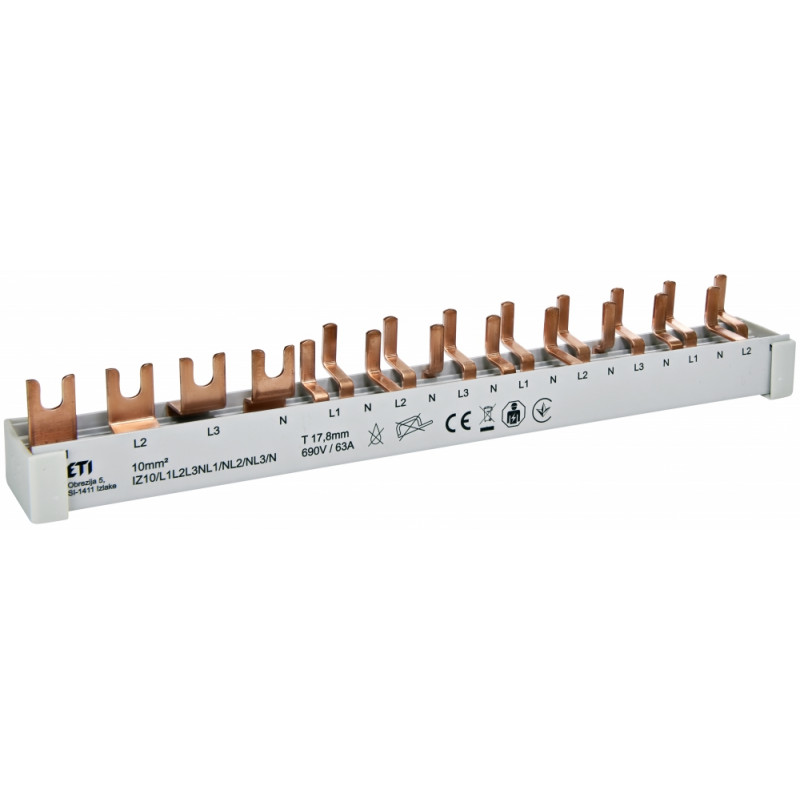 Шина живлення IZ 10/L1L2L3NL1/NL2/NL3/N (10мм2, 3P+N, 0.21м, Fork, 12mod.)