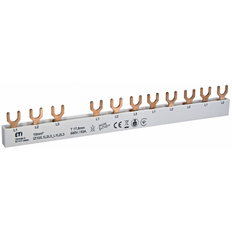 Шина живлення IZ 10/L1L2L3_L1L2L3 (10мм2, 3P, 0.21м, Fork, 12mod.)
