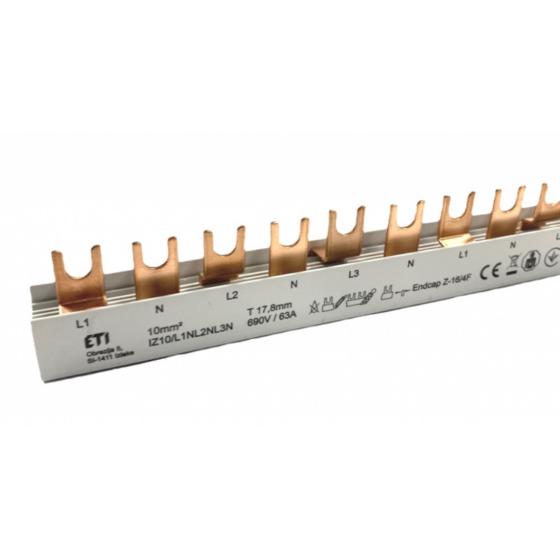 Шина живлення IZ10/L1NL2NL3N/54 (10мм2, 3P+N, 1м, Fork, 54mod.)