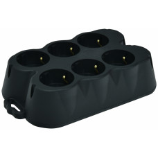 Блок розеток 6-місний ERS-6B (6x2Р+РЕ, Schuko, каучук, IP20, чорний)