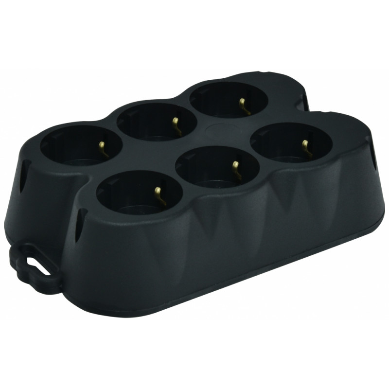 Блок розеток 6-місний ERS-6B (6x2Р+РЕ, Schuko, каучук, IP20, чорний)