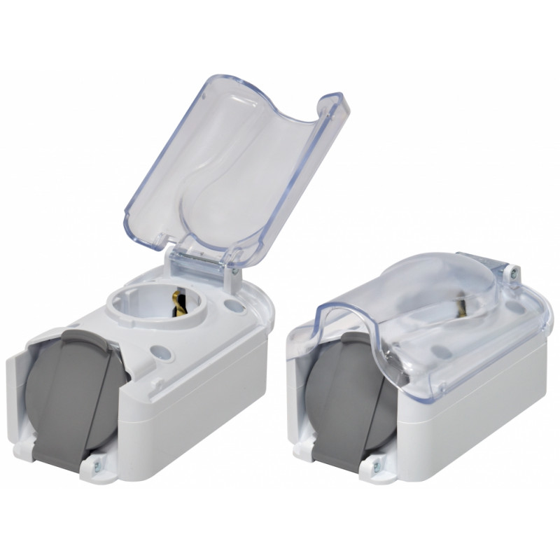 Розетка 2-на з кришк. PRE-2PC для вилки PKB-90 (2x2Р+РЕ, Schuko, IP44, 16A, 250V, полікарбонат)