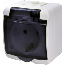 Розетка 1-на з з/к Schuko RHE-1sd (біла/прозора кришка, IP54)