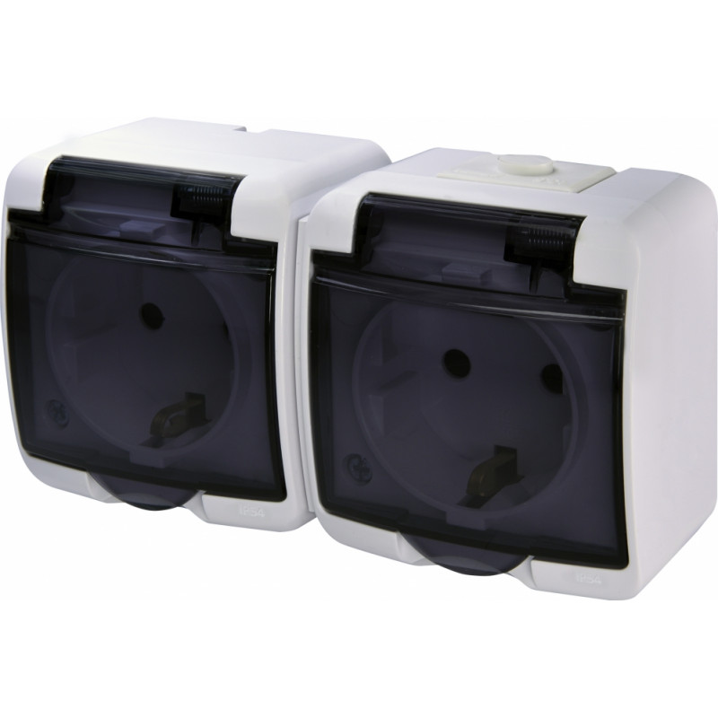 Розетка 2-на з з/к Schuko RHE-2sd (біла/прозора кришка, IP54)