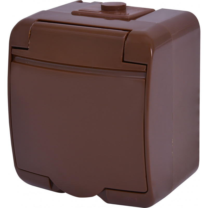 Розетка 1-на з з/к Schuko RHE-1s-KR (коричн./коричн. кришка, IP54)