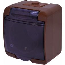 Розетка 1-на з з/к Schuko RHE-1sd-KR (коричн./прозора кришка, IP54)