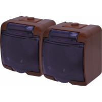 Розетка 2-на з з/к Schuko RHE-2sd-KR (коричн./прозора кришка, IP54)