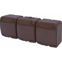 Розетка 3-на з з/к Schuko RHE-3s-KR (коричн./коричн. кришка, IP54)