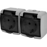 Розетка 2-на з з/к Schuko RHE-2sd-SR (сіра/прозора кришка, IP54)