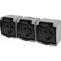 Розетка 3-на з з/к Schuko RHE-3sd-SR (сіра/прозора кришка, IP54)