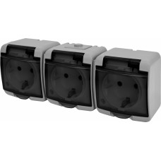 Розетка 3-на з з/к Schuko RHE-3sd-SR (сіра/прозора кришка, IP54)