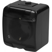 Розетка 1-на з з/к Schuko RHE-1sd-BL (чорн./прозора кришка, IP54)