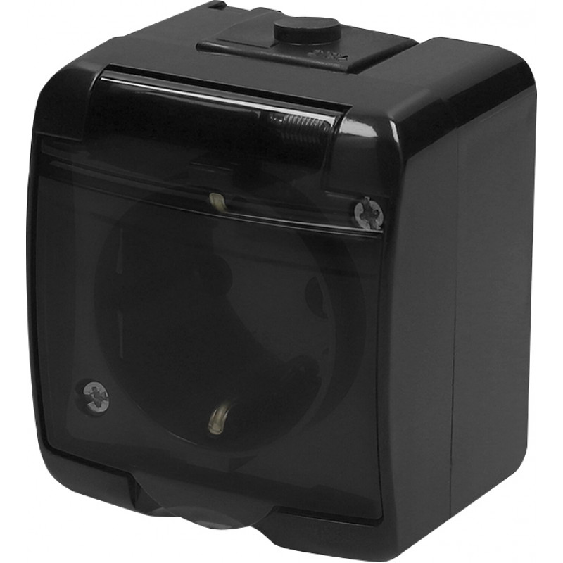 Розетка 1-на з з/к Schuko RHE-1sd-BL (чорн./прозора кришка, IP54)