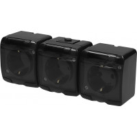 Розетка 3-на з з/к Schuko RHE-3sd-BL (чорн./прозора кришка, IP54)