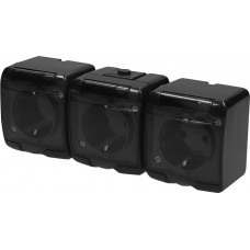 Розетка 3-на з з/к Schuko RHE-3sd-BL (чорн./прозора кришка, IP54)