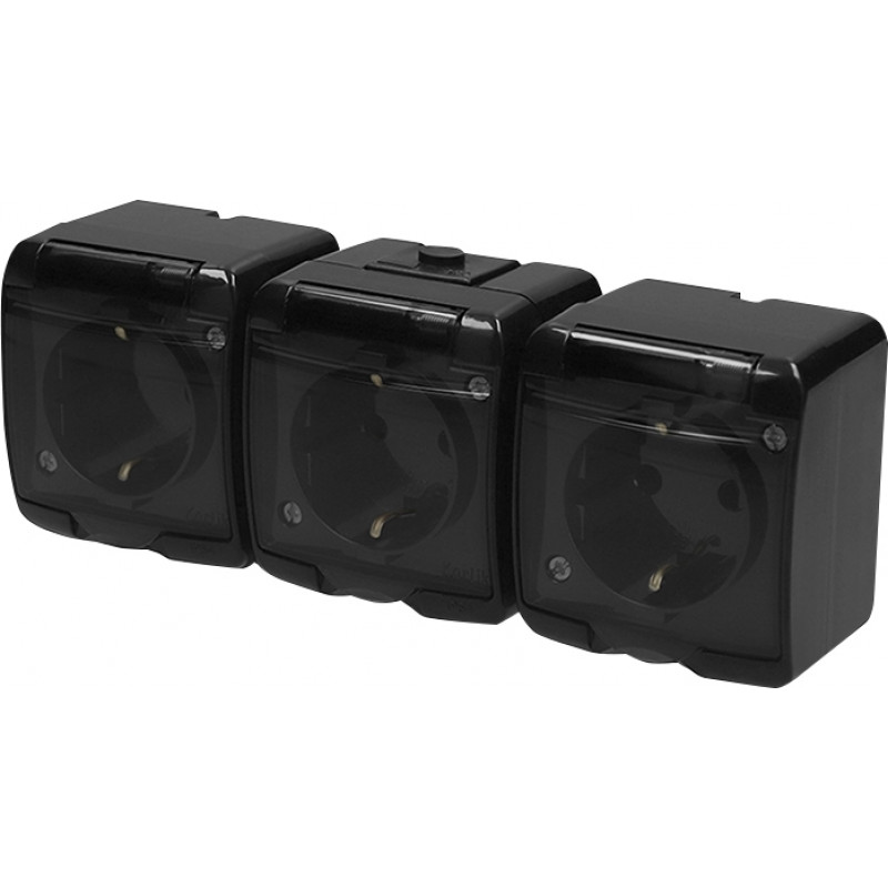 Розетка 3-на з з/к Schuko RHE-3sd-BL (чорн./прозора кришка, IP54)