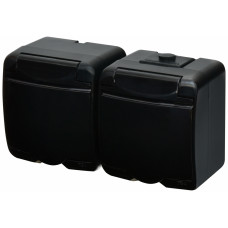 Розетка 2-на з з/к Schuko RHE-2s-BL (чорн./чорна кришка, IP54)