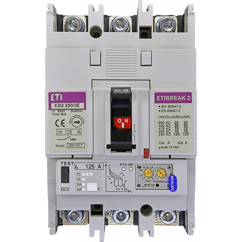 Авт. вимикач EB2 250/3E 125A (70kA, (0.4-1)In/обираєма) 3P