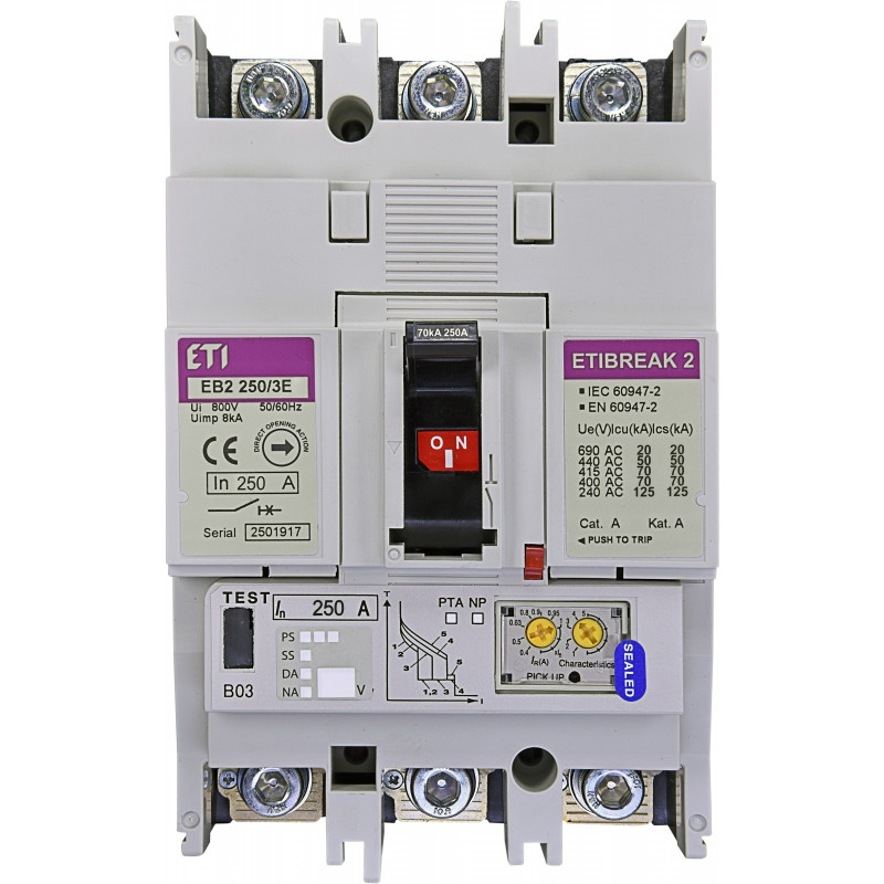 Авт. вимикач EB2 250/3E 250A (70kA, (0.4-1)In/обираєма) 3P