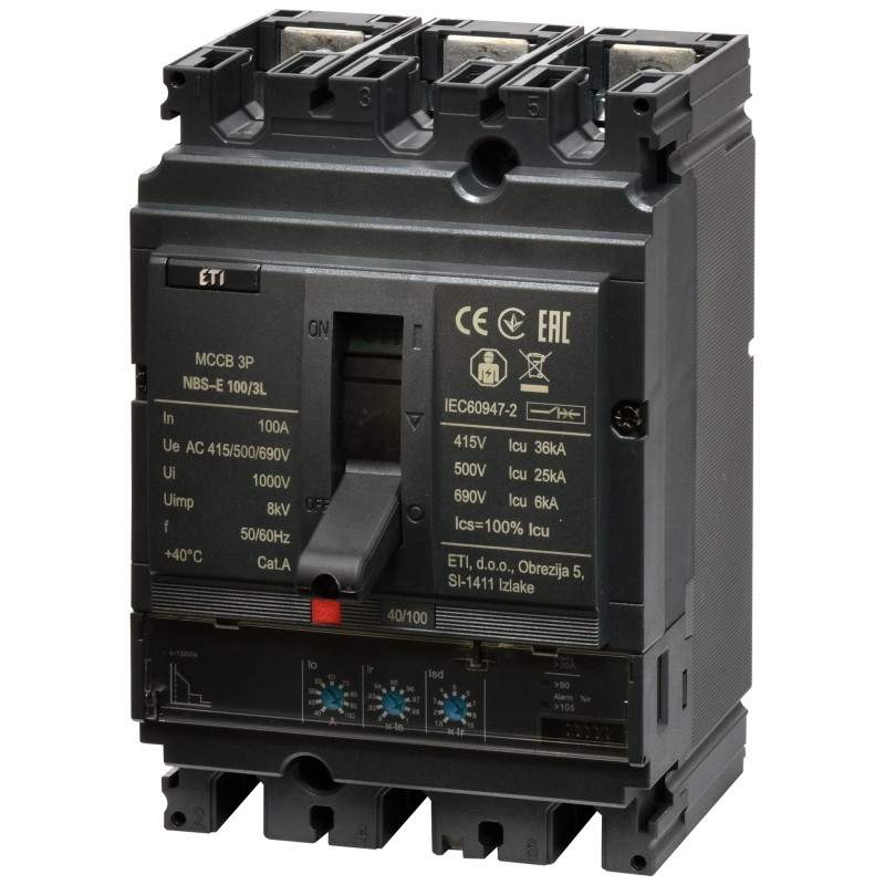 Авт. вимикач NBS-E 100/3L 100A (36kA, (0.4-1)In/(1.5-10)Ir) 3P