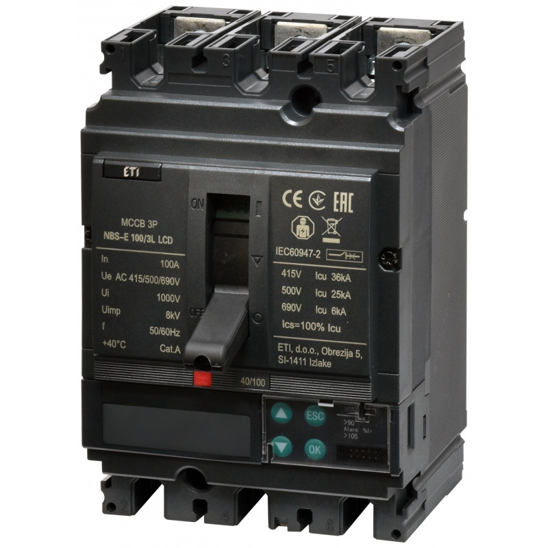 Авт. вимикач NBS-E 100/3L LCD 100A (36kA, (0.4-1)In/(1.5-12)In) 3P