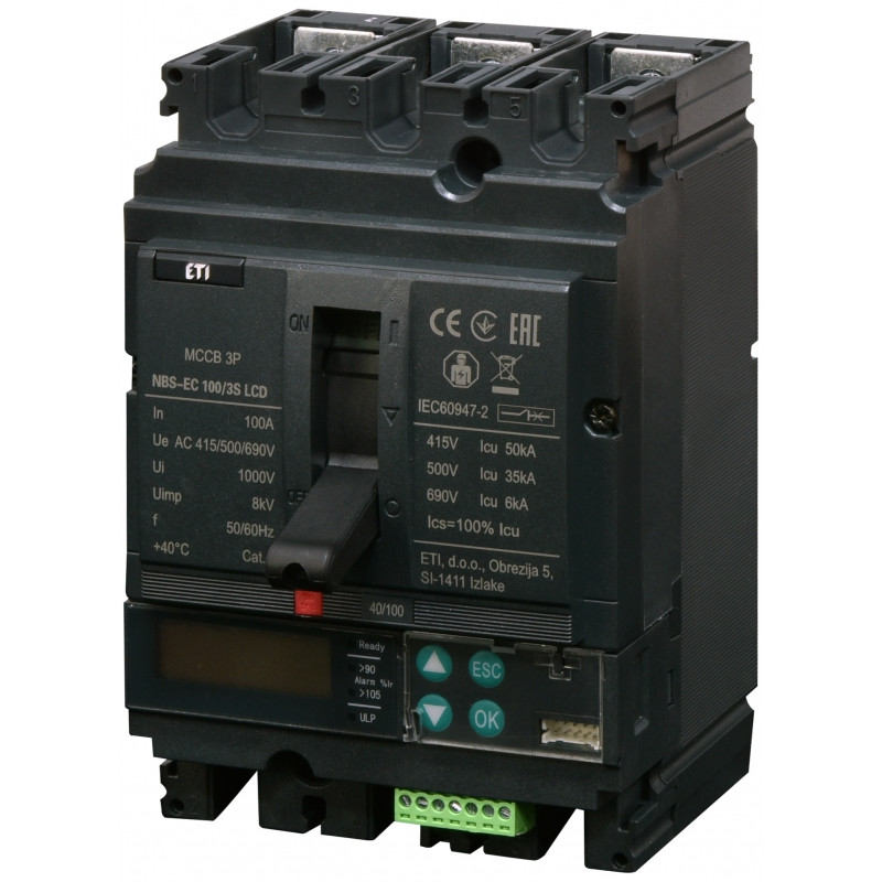 Авт. вимикач NBS-EC 100/3S LCD 100A (50kA, (0.4-1)In/(1.5-12)In) 3P