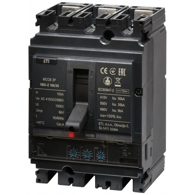 Авт. вимикач NBS-E 160/3S 160A (50kA, (0.4-1)In/(1.5-10)Ir) 3P